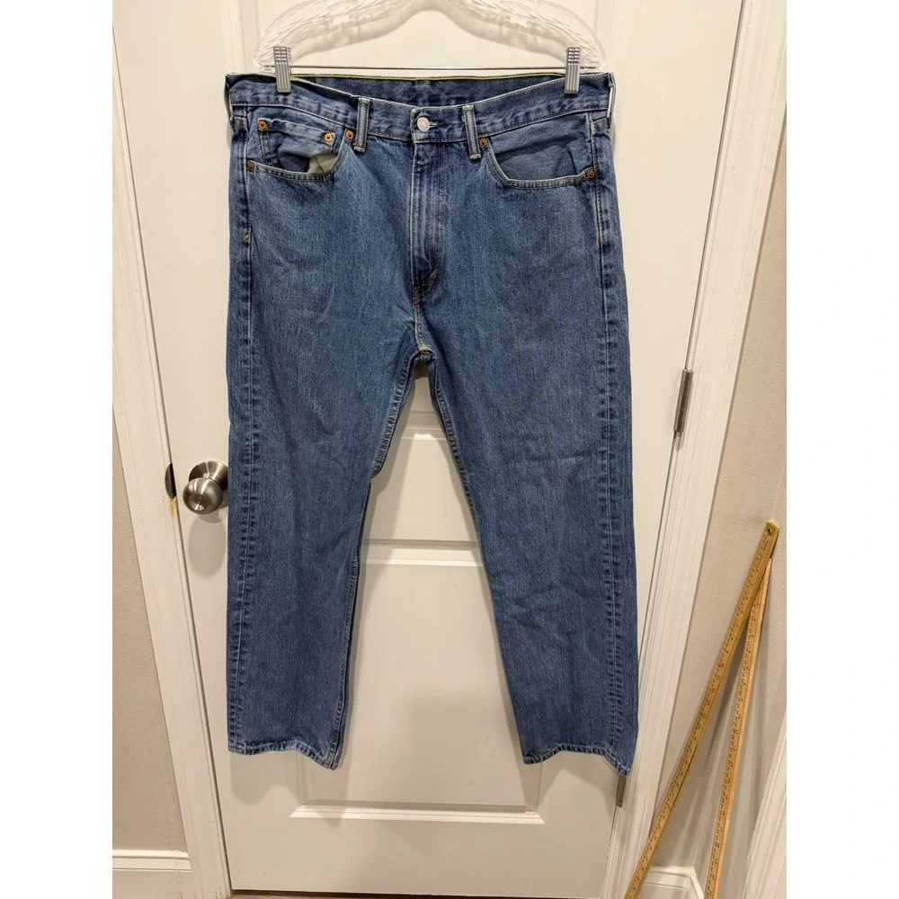 Levi's Mens 505 Straight Leg Jeans Medium‎ Wash Blue 36x32